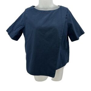 ANN MASHBURN Blue Asymmetrical Boxy Blouse
